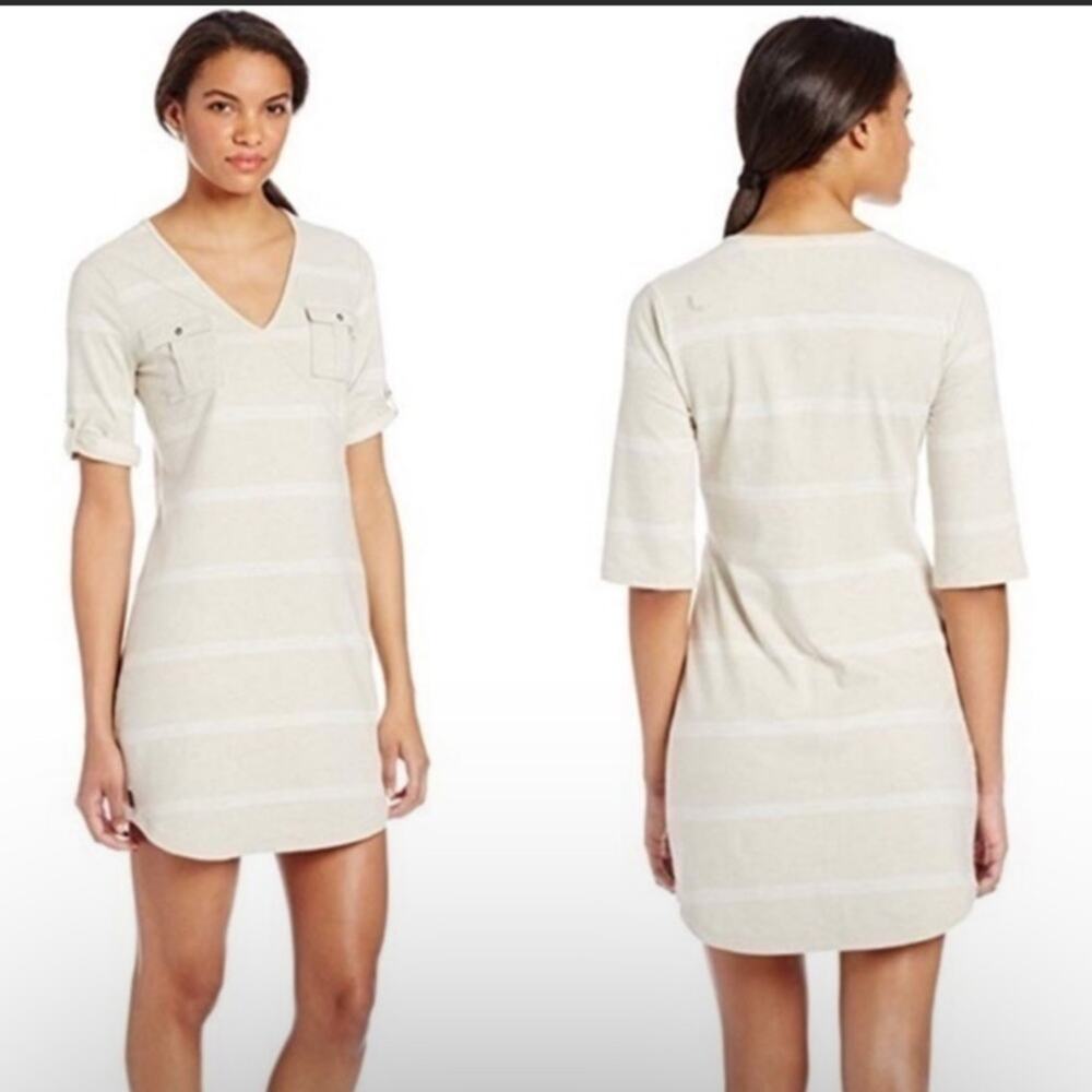 Lole Neutral Tan and White Striped Organic Cotton T-Shirt Dress Size XS